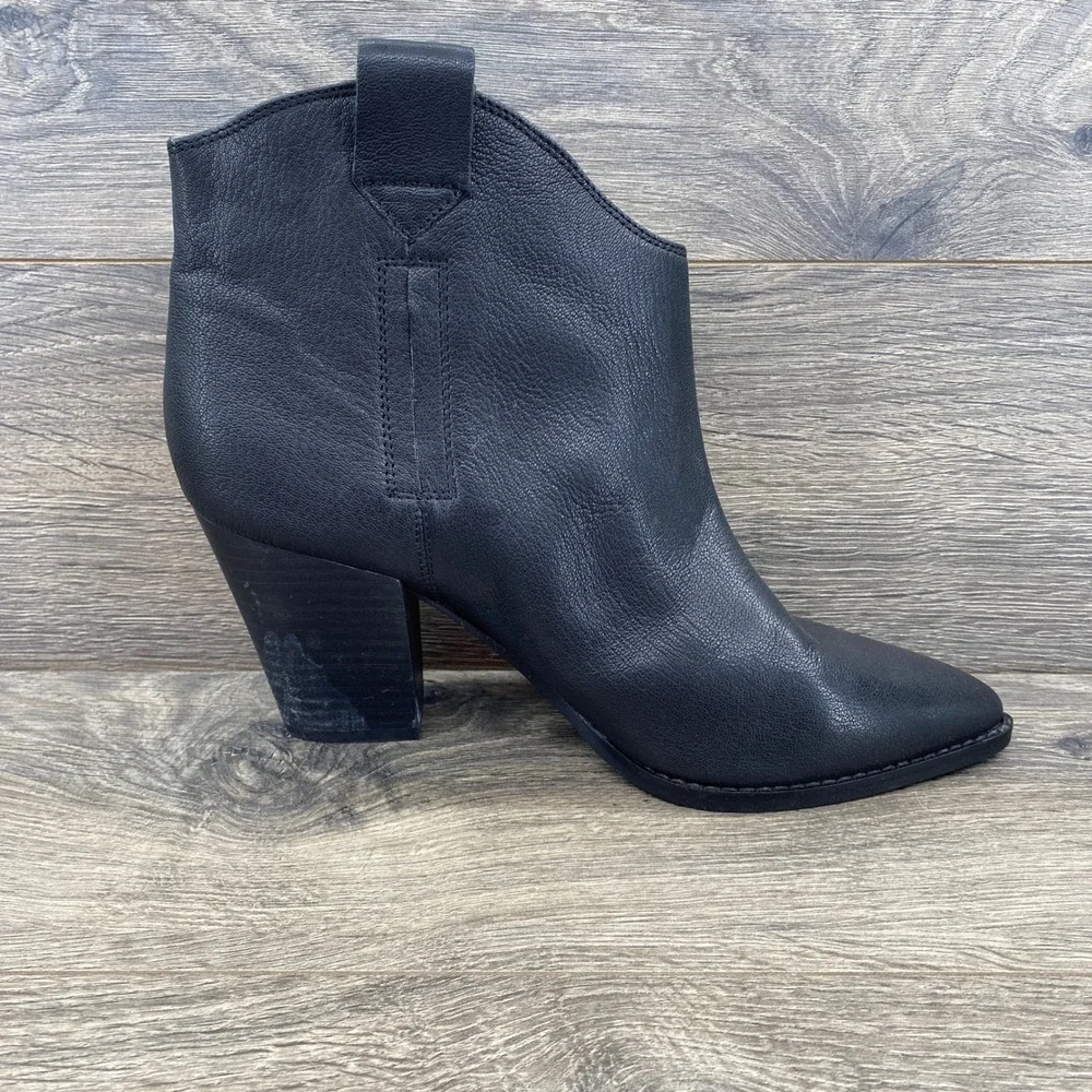 Lucky Brand Amarys Ankle Boot Womens 9.5 Black Leather Pointed Toe Block Heel